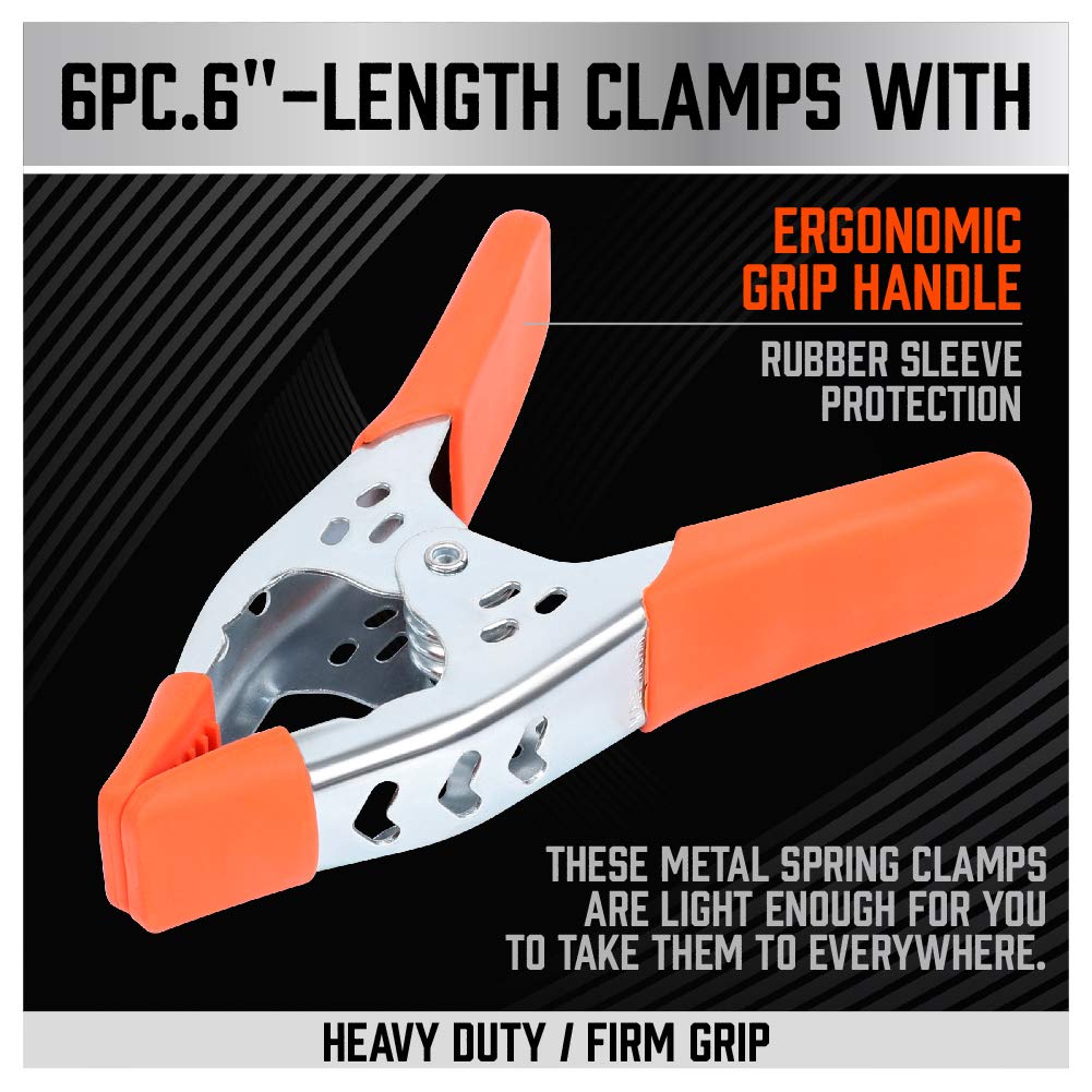 HORUSDY 6-Piece 6 inch Spring Clamp, Heavy Duty Spring Metal Spring Clamps, 2.5 - inch Jaw opening (6-Piece)