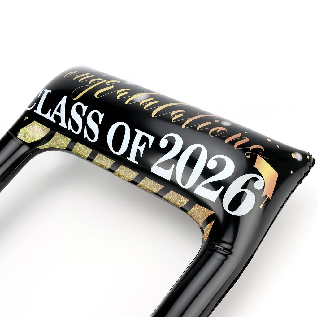 POPGIFTU Class of 2026 Graduation Photo Booth Frame, Inflatable Selfie Frame 31" x 24", Black Gold Congrats Grad Photo Booth Props for Graduation Party Decorations 2026
