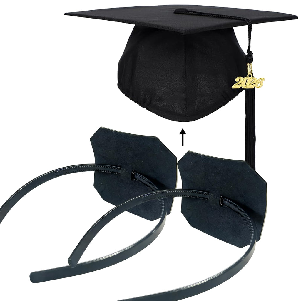 Graduation Cap Headband Insert - Adjustable & Anti-Fall Hair Band for Securing Grad Cap, Firm Hat Accessories for Graduates, Students, Women, Girls (1, Black)
