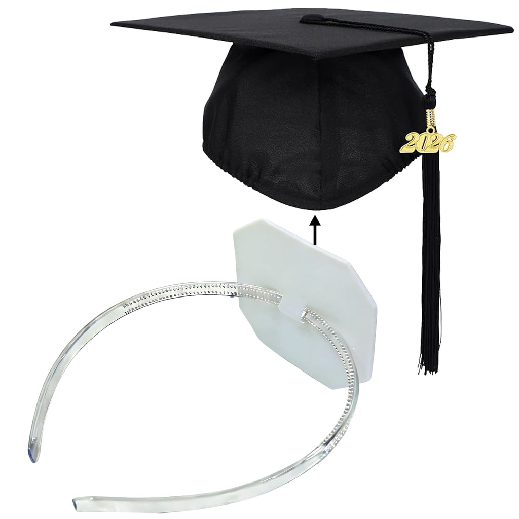 Graduation Cap Headband Insert - Adjustable & Anti-Fall Hair Band for Securing Grad Cap, Firm Hat Accessories for Graduates, Students, Women, Girls (1, Black)