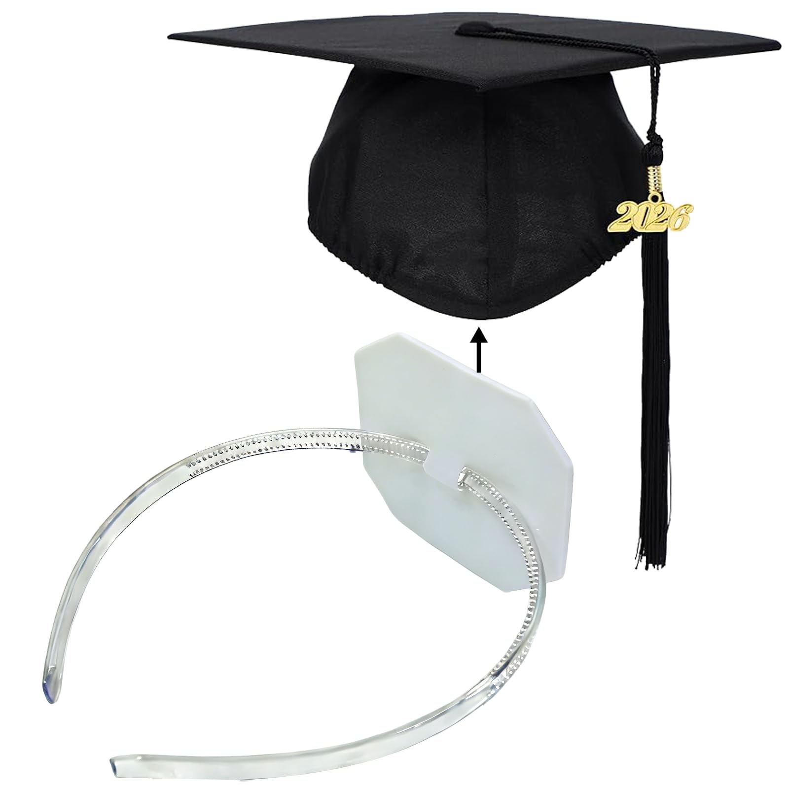 Graduation Cap Headband Insert - Adjustable & Anti-Fall Hair Band for Securing Grad Cap, Firm Hat Accessories for Graduates, Students, Women, Girls (1, Black)
