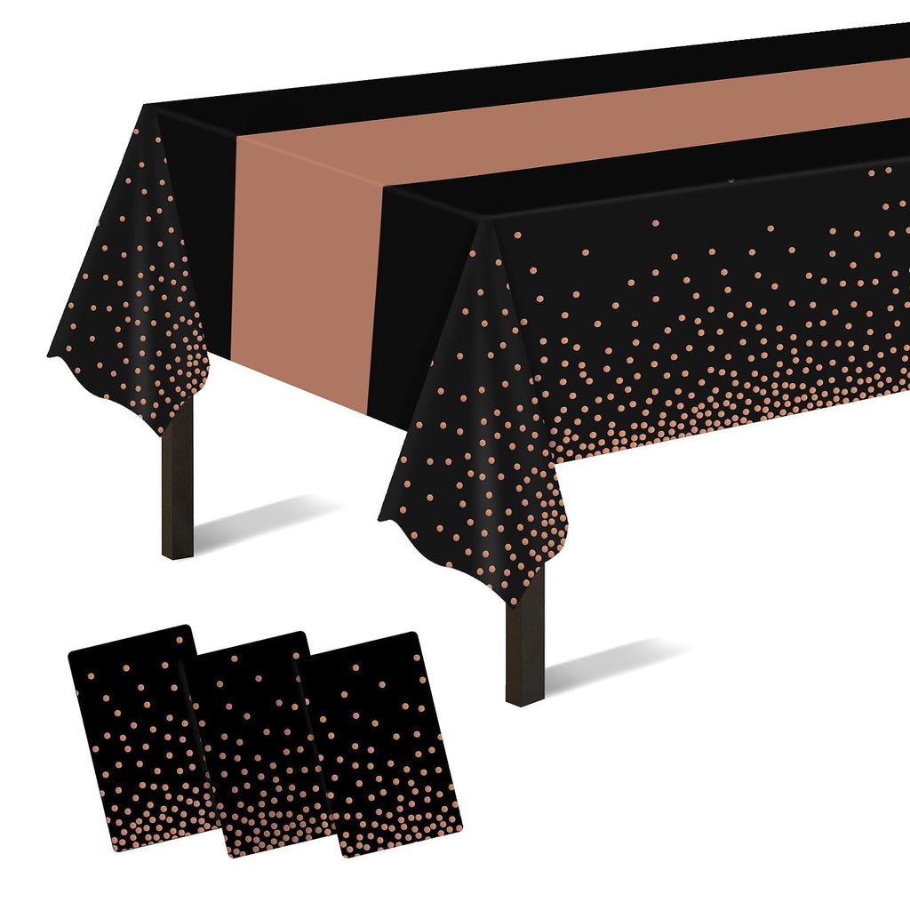 Childom 3 Pack Graduation Tablecloth,Graduation Decorations Class of 2026 Graduation Party Decorations,54"x108" Black and Gold Plastic Table Cloth Disposable for Home,School,Birthday,Wedding,Parties