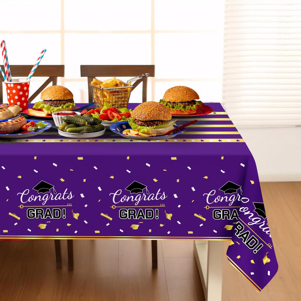 Childom 3 Pack Graduation Tablecloth,Graduation Decorations Class of 2026 Graduation Party Decorations,54"x108" Black and Gold Plastic Table Cloth Disposable for Home,School,Birthday,Wedding,Parties