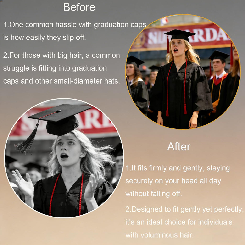 Graduation Cap Headband Insert - Adjustable & Anti-Fall Hair Band for Securing Grad Cap, Firm Hat Accessories for Graduates, Students, Women, Girls (1, Black)