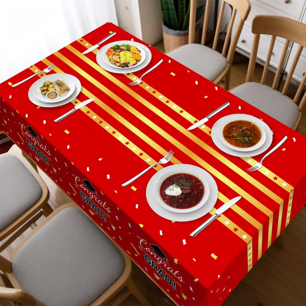 Childom 3 Pack Graduation Tablecloth,Graduation Decorations Class of 2026 Graduation Party Decorations,54"x108" Black and Gold Plastic Table Cloth Disposable for Home,School,Birthday,Wedding,Parties