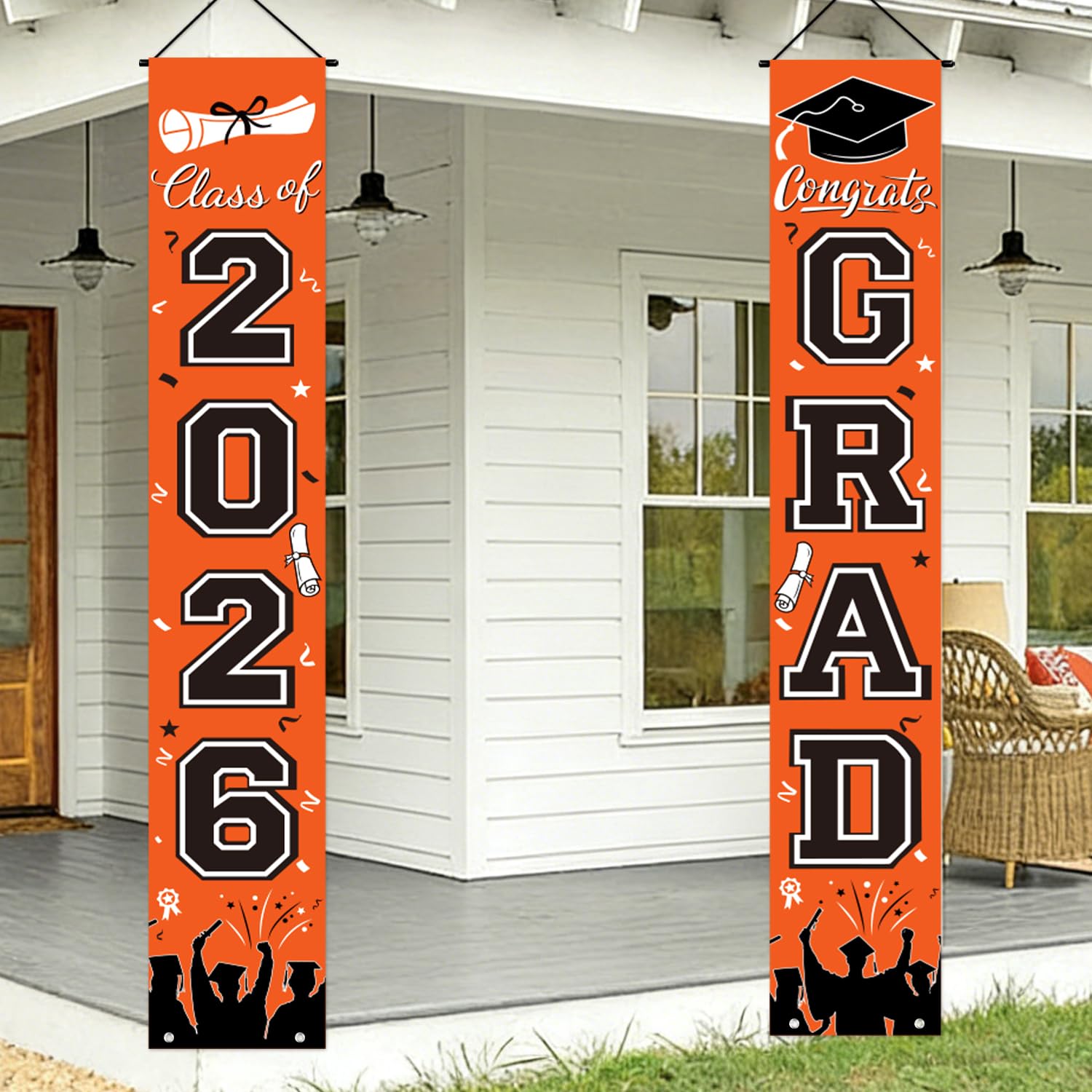 Graduation Decorations 2026 Porch Banner, Black and Gold Graduation Banner Class of 2026, Congrats Grad Decorations for Door and Porch Party Supplies