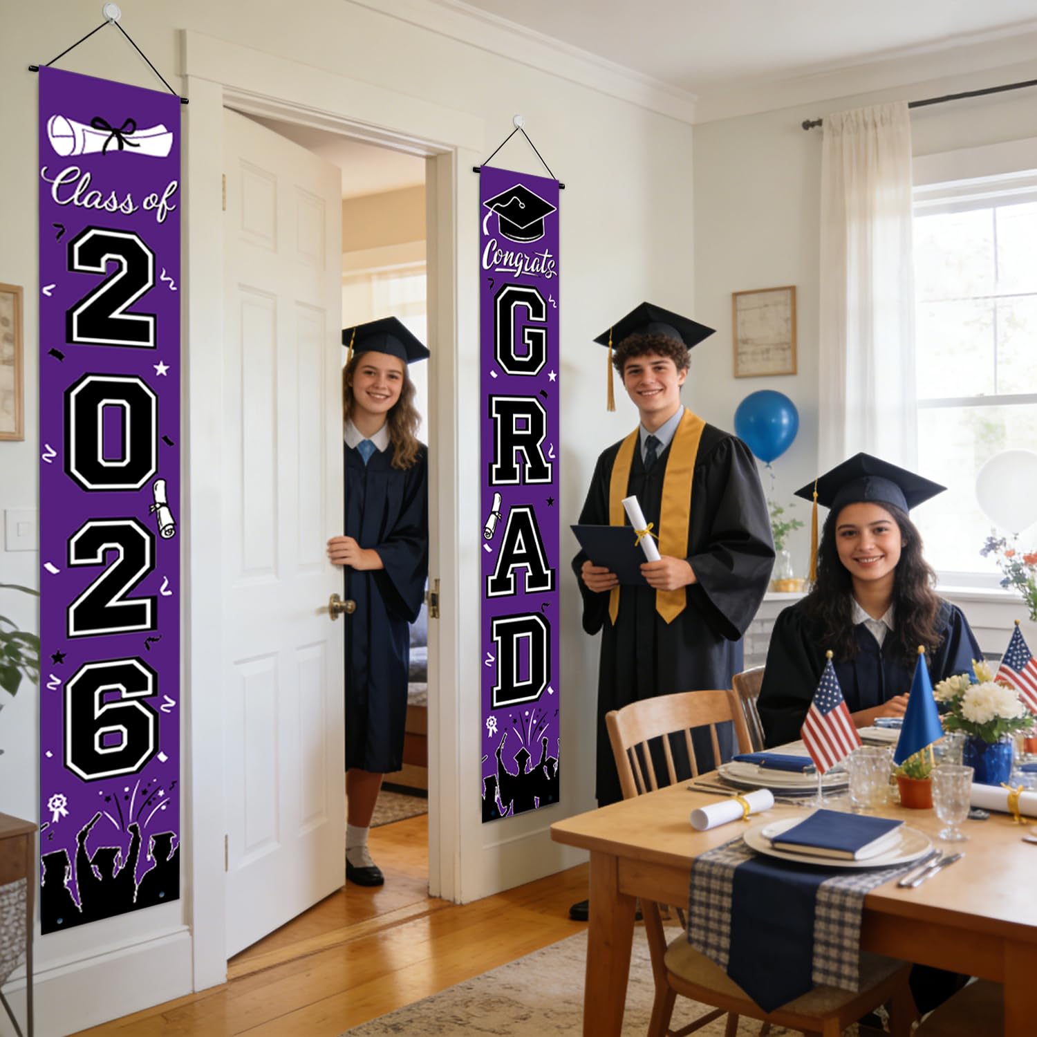 Graduation Decorations 2026 Porch Banner, Black and Gold Graduation Banner Class of 2026, Congrats Grad Decorations for Door and Porch Party Supplies