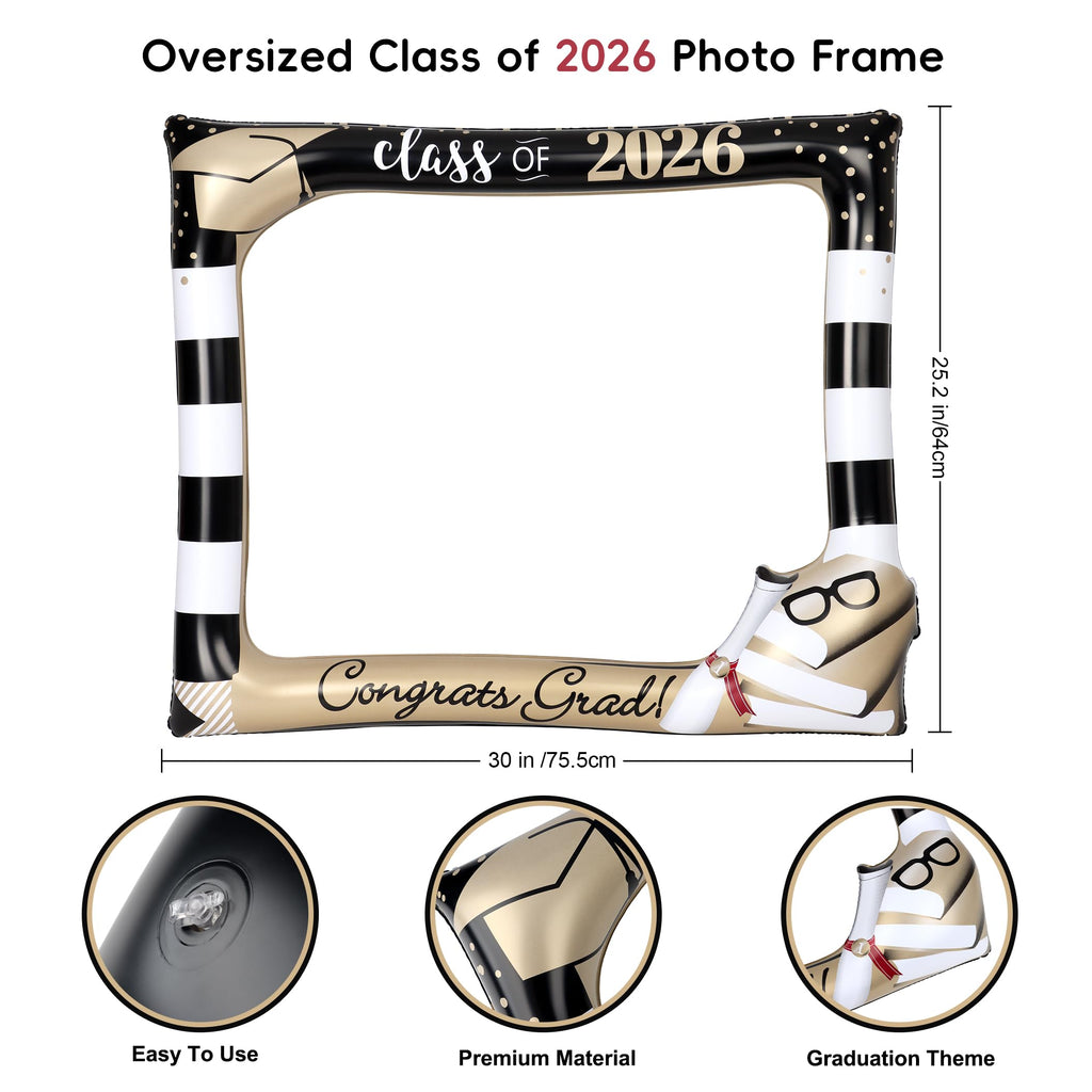 POPGIFTU Class of 2026 Graduation Photo Booth Frame, Inflatable Selfie Frame 31" x 24", Black Gold Congrats Grad Photo Booth Props for Graduation Party Decorations 2026