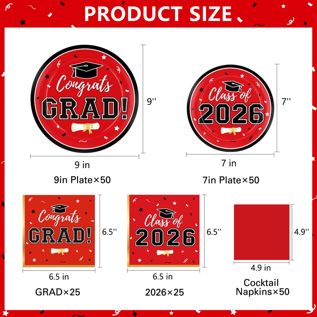 Graduation Decorations 2026 Class of 2026 Congrats Grad Disposable Paper Plates Luncheon Napkins Cocktail Napkins Black Gold Graduation Party Supplies Serve 50