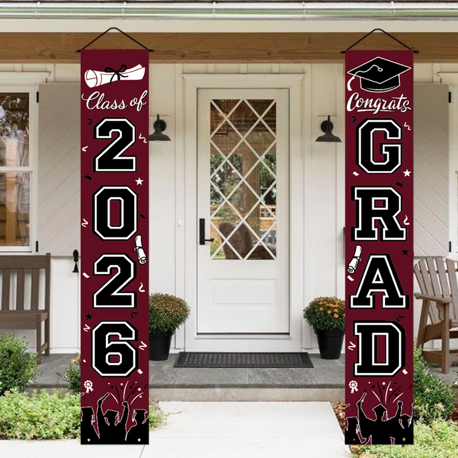 Graduation Decorations 2026 Porch Banner, Black and Gold Graduation Banner Class of 2026, Congrats Grad Decorations for Door and Porch Party Supplies