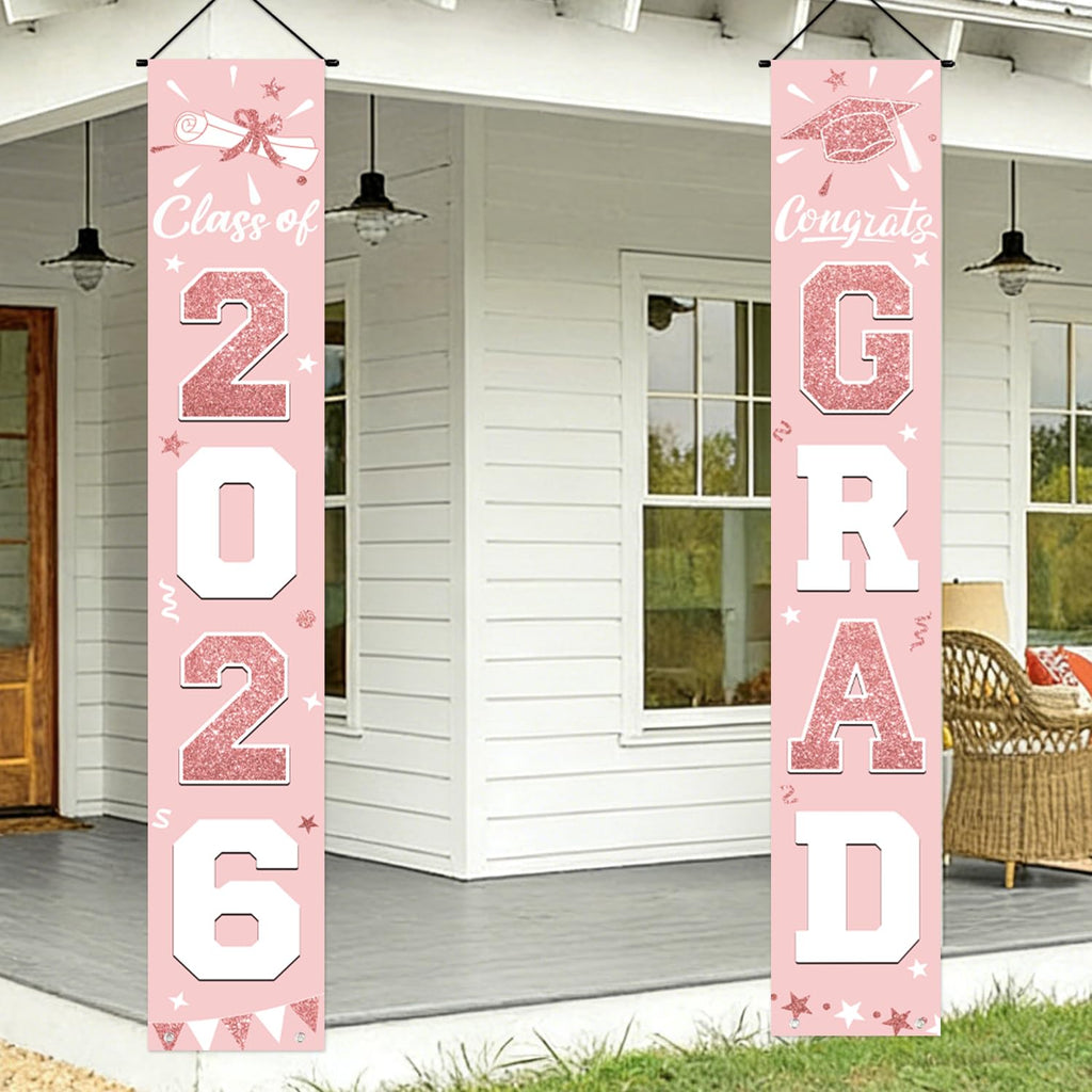 Graduation Decorations 2026 Porch Banner, Black and Gold Graduation Banner Class of 2026, Congrats Grad Decorations for Door and Porch Party Supplies