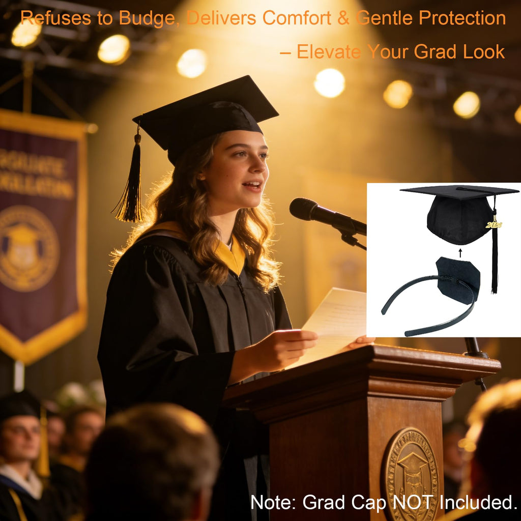 Graduation Cap Headband Insert - Adjustable & Anti-Fall Hair Band for Securing Grad Cap, Firm Hat Accessories for Graduates, Students, Women, Girls (1, Black)