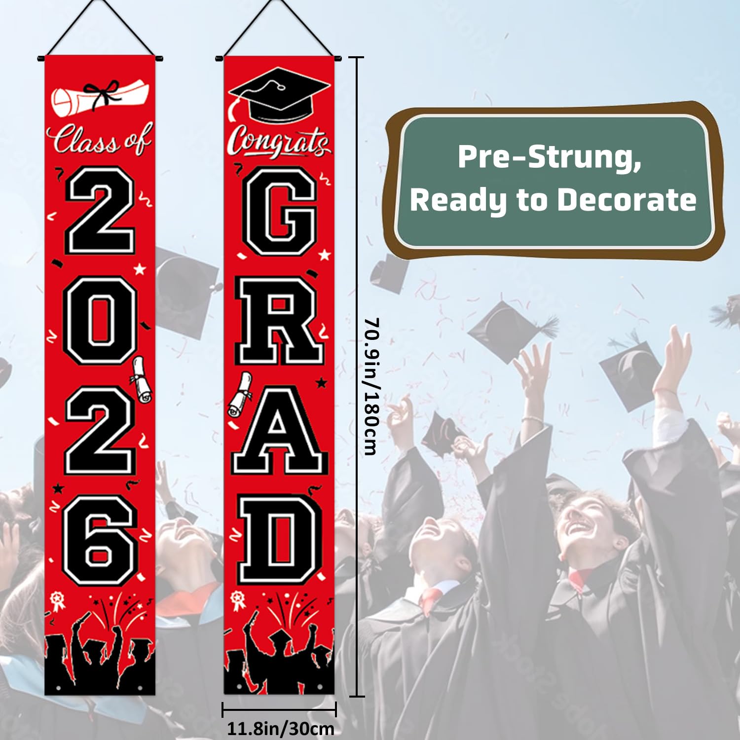 Graduation Decorations 2026 Porch Banner, Black and Gold Graduation Banner Class of 2026, Congrats Grad Decorations for Door and Porch Party Supplies
