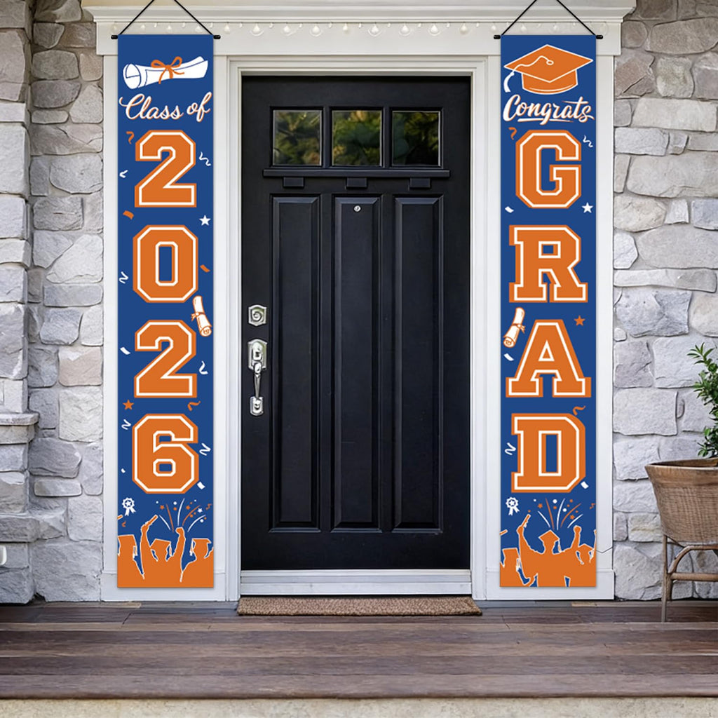Graduation Decorations 2026 Porch Banner, Black and Gold Graduation Banner Class of 2026, Congrats Grad Decorations for Door and Porch Party Supplies