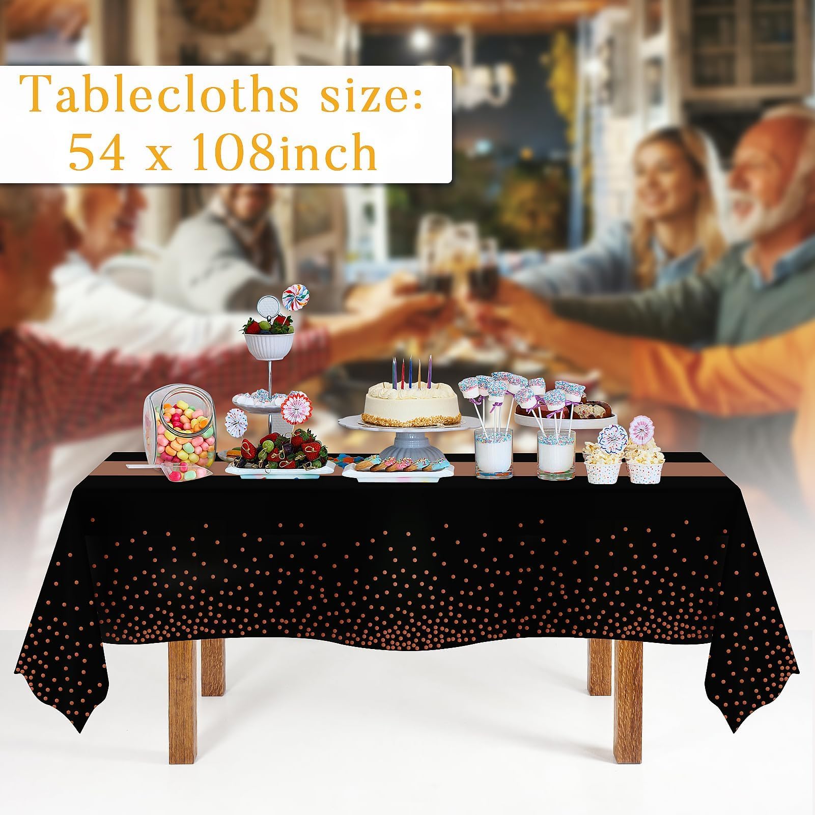 Childom 3 Pack Graduation Tablecloth,Graduation Decorations Class of 2026 Graduation Party Decorations,54"x108" Black and Gold Plastic Table Cloth Disposable for Home,School,Birthday,Wedding,Parties