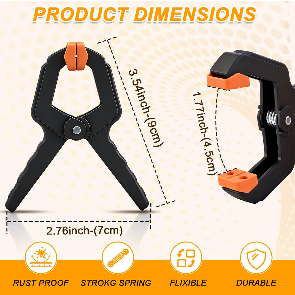 10 Pack Spring Clamps, Heavy Duty Plastic Woodworking Clamps & Multi-Use Hanging Clips for Balloon Arch Clips, Tarp Clips & Backdrop Holder, Durable Hand Tool Kit