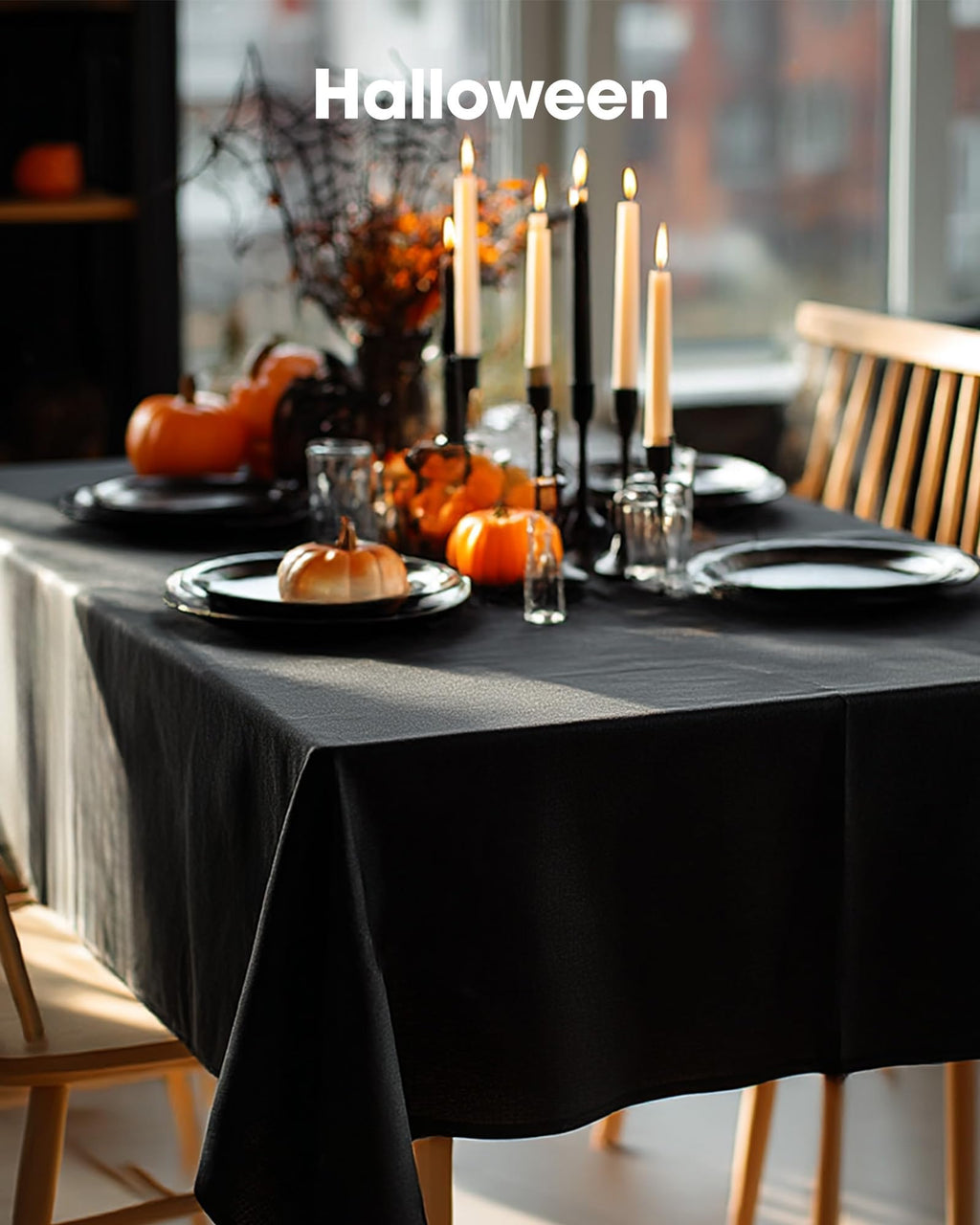 Pureegg Rectangle Table Cloth 60" x 84" – Durable Polyester Tablecloth Offers Reusable & Washable Protection, Ideal for Outdoor Party, Picnic, Wedding, Banquet and Birthday, 1 Pack, Black