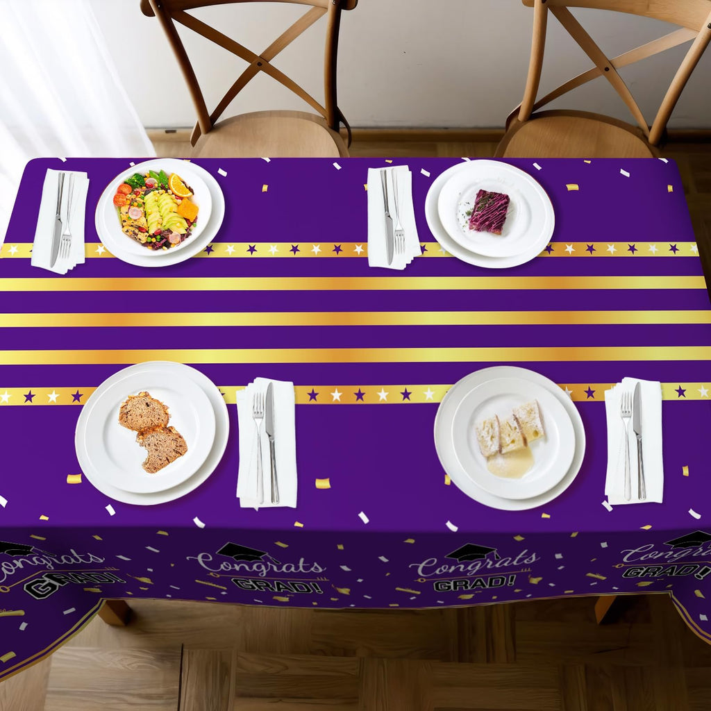 Childom 3 Pack Graduation Tablecloth,Graduation Decorations Class of 2026 Graduation Party Decorations,54"x108" Black and Gold Plastic Table Cloth Disposable for Home,School,Birthday,Wedding,Parties