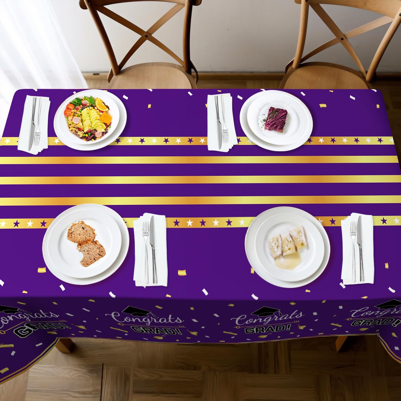 Childom 3 Pack Graduation Tablecloth,Graduation Decorations Class of 2026 Graduation Party Decorations,54"x108" Black and Gold Plastic Table Cloth Disposable for Home,School,Birthday,Wedding,Parties