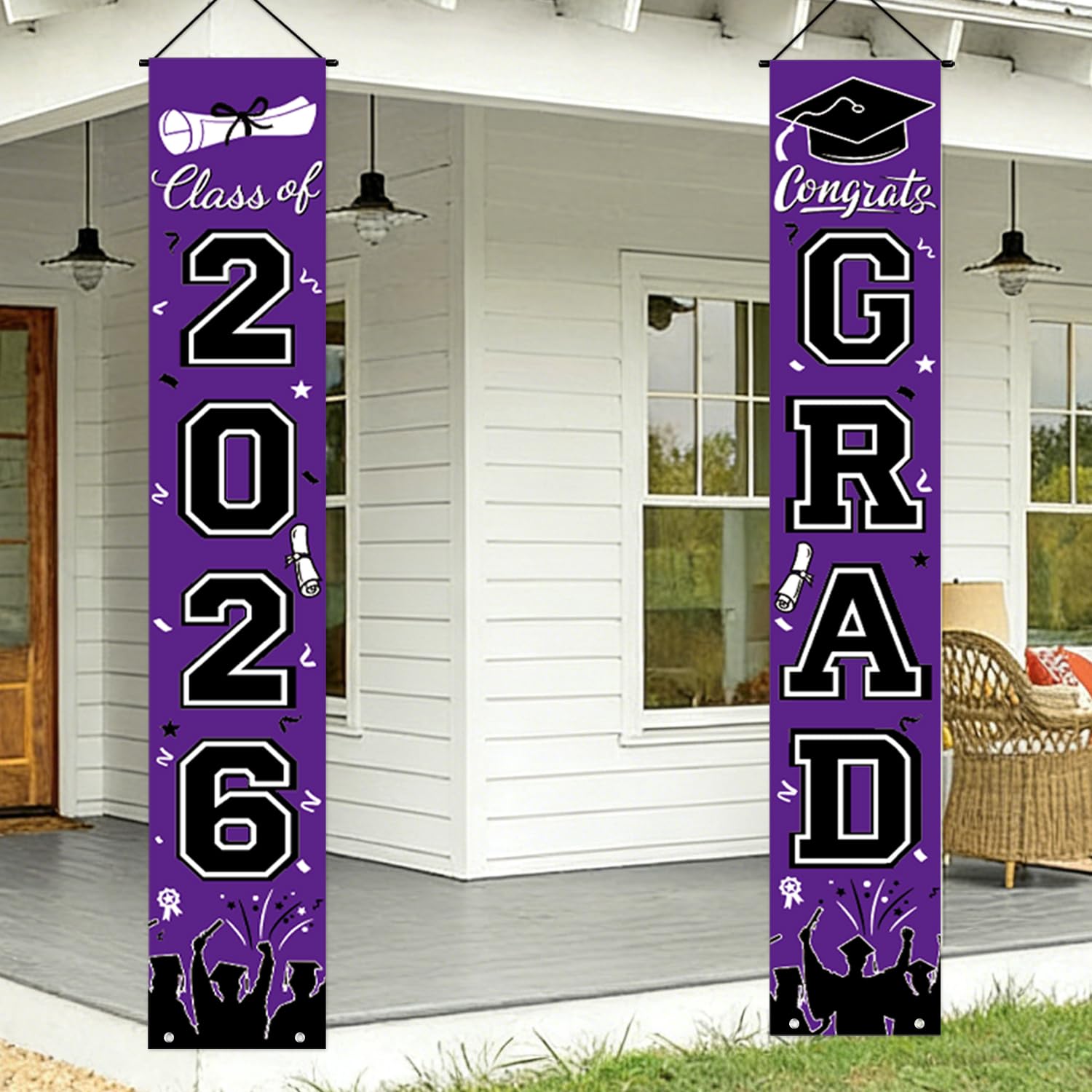 Graduation Decorations 2026 Porch Banner, Black and Gold Graduation Banner Class of 2026, Congrats Grad Decorations for Door and Porch Party Supplies