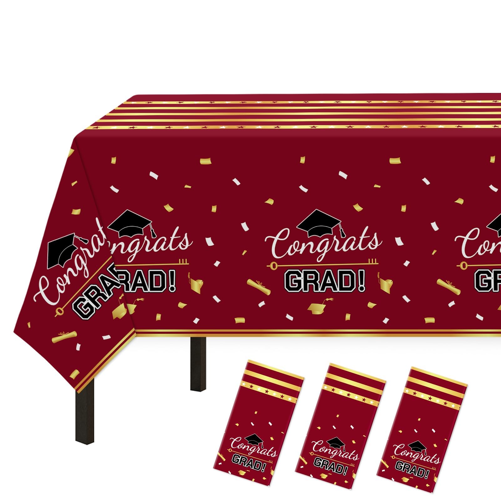 Childom 3 Pack Graduation Tablecloth,Graduation Decorations Class of 2026 Graduation Party Decorations,54"x108" Black and Gold Plastic Table Cloth Disposable for Home,School,Birthday,Wedding,Parties
