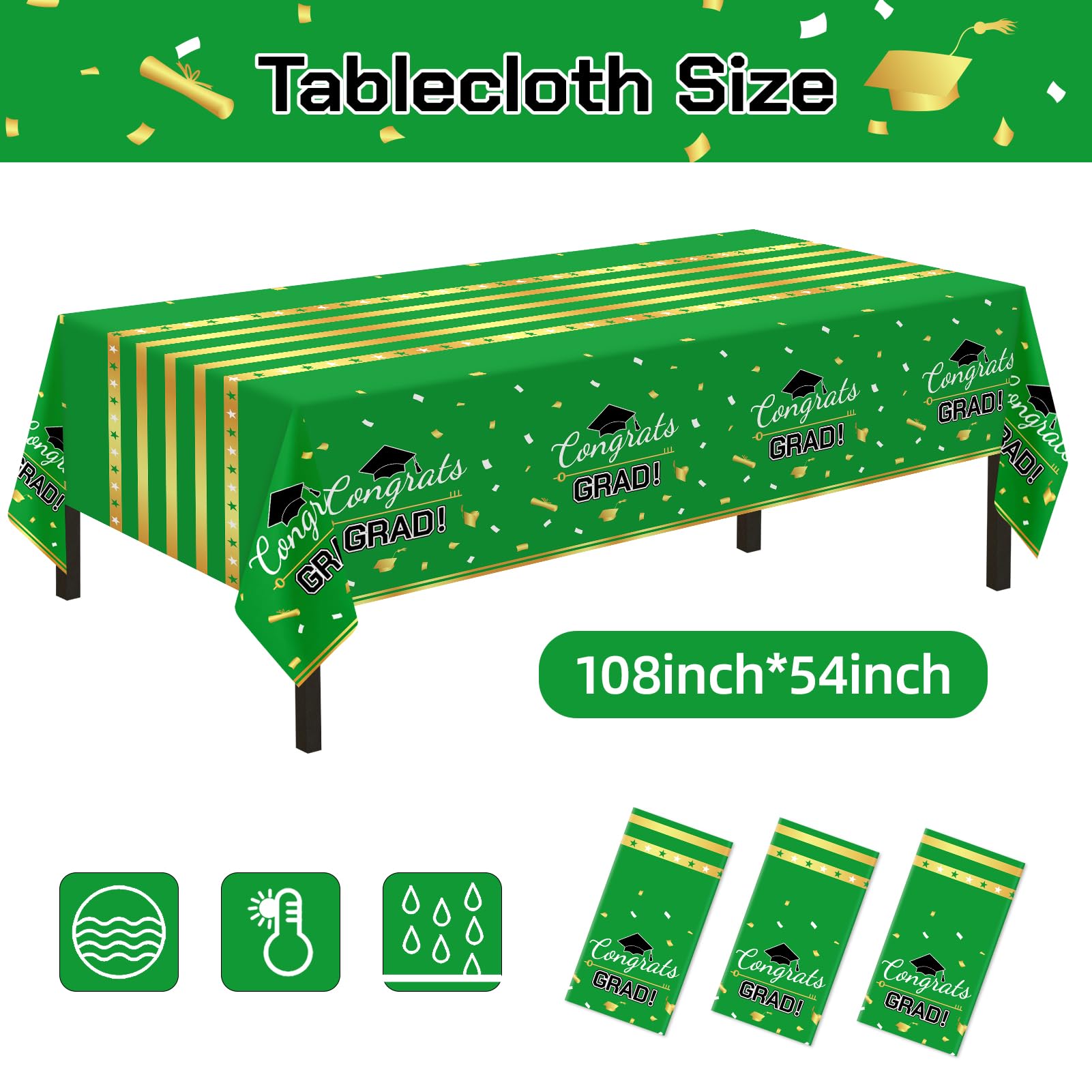Childom 3 Pack Graduation Tablecloth,Graduation Decorations Class of 2026 Graduation Party Decorations,54"x108" Black and Gold Plastic Table Cloth Disposable for Home,School,Birthday,Wedding,Parties