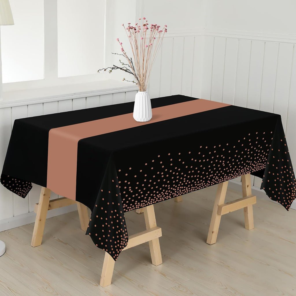 Childom 3 Pack Graduation Tablecloth,Graduation Decorations Class of 2026 Graduation Party Decorations,54"x108" Black and Gold Plastic Table Cloth Disposable for Home,School,Birthday,Wedding,Parties