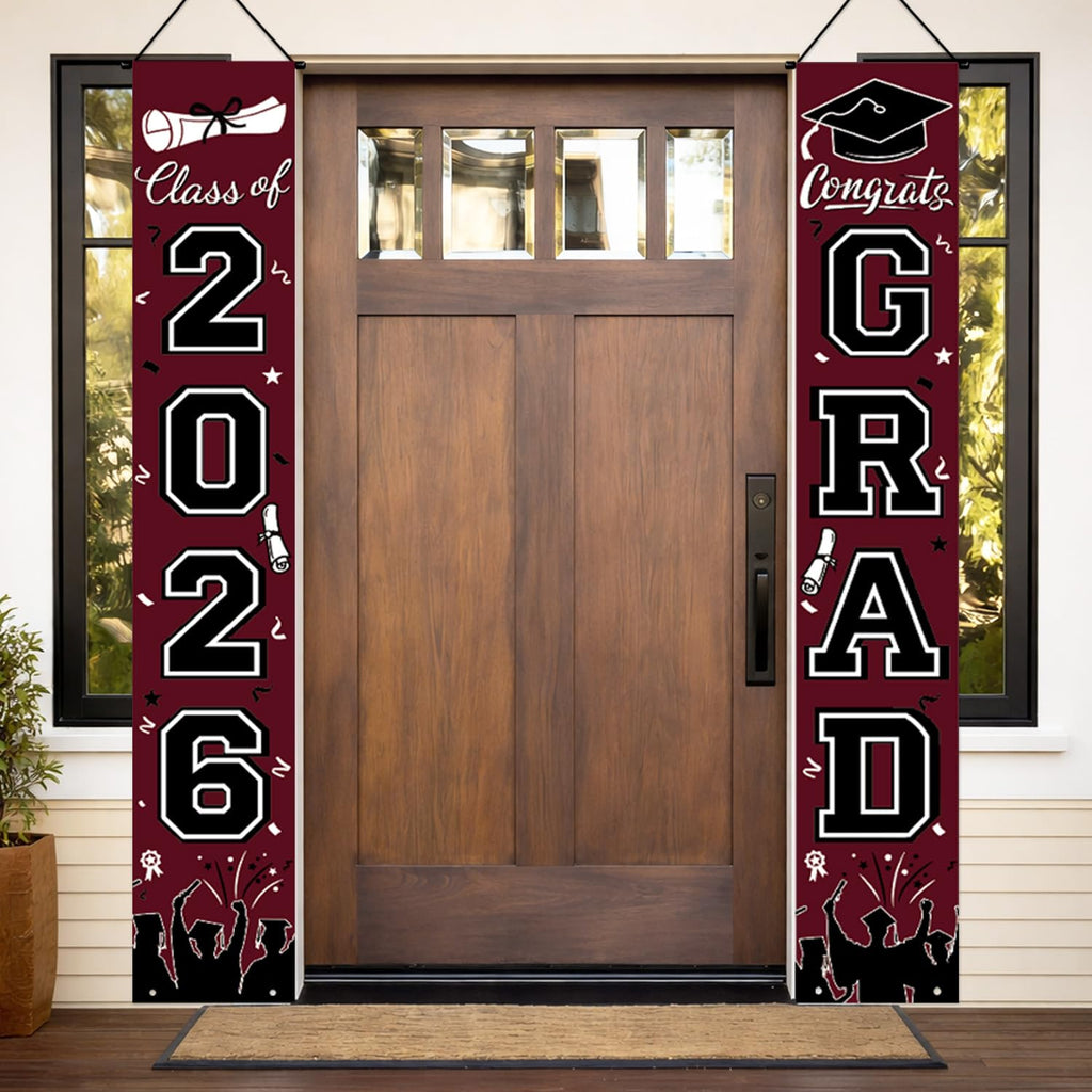 Graduation Decorations 2026 Porch Banner, Black and Gold Graduation Banner Class of 2026, Congrats Grad Decorations for Door and Porch Party Supplies
