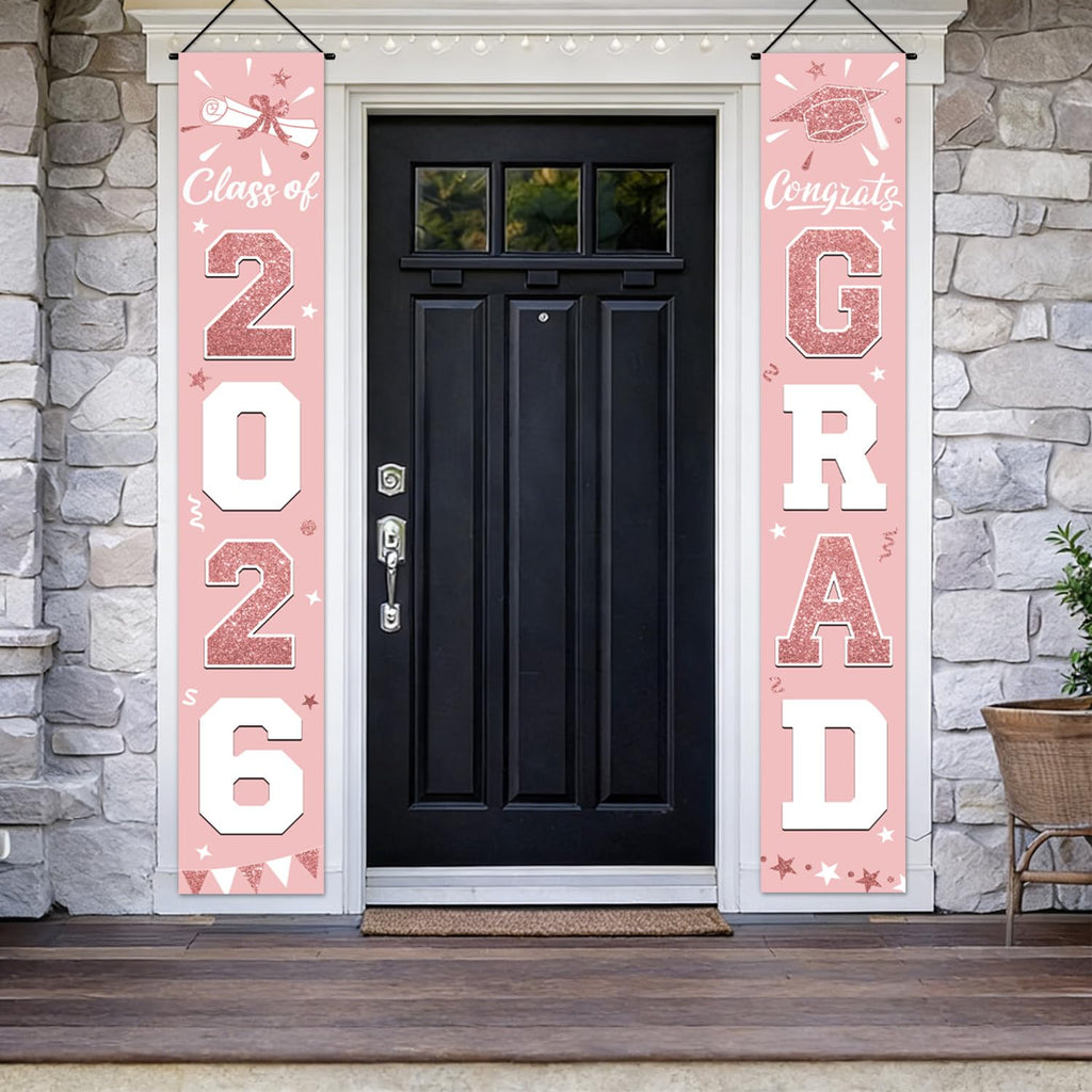 Graduation Decorations 2026 Porch Banner, Black and Gold Graduation Banner Class of 2026, Congrats Grad Decorations for Door and Porch Party Supplies