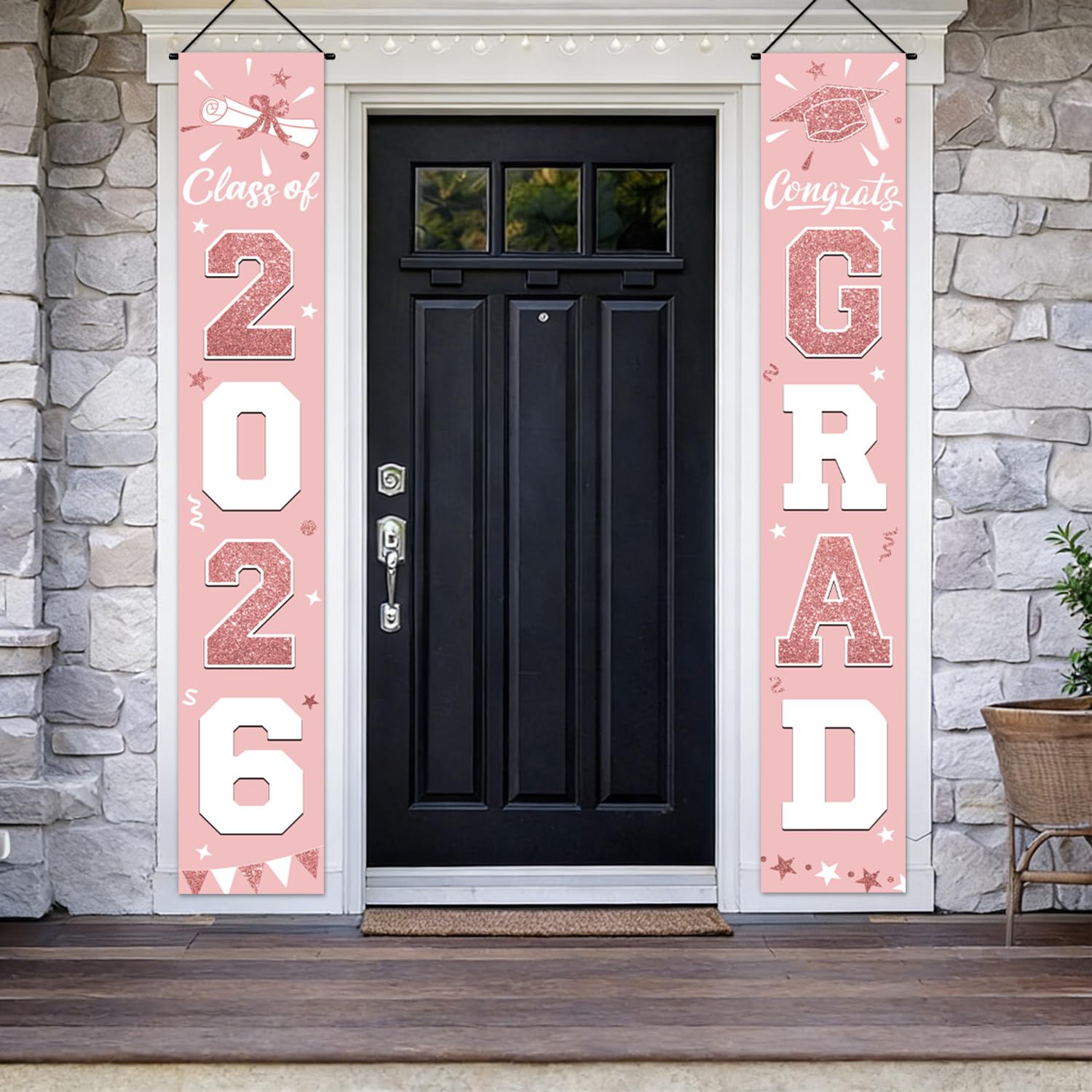 Graduation Decorations 2026 Porch Banner, Black and Gold Graduation Banner Class of 2026, Congrats Grad Decorations for Door and Porch Party Supplies