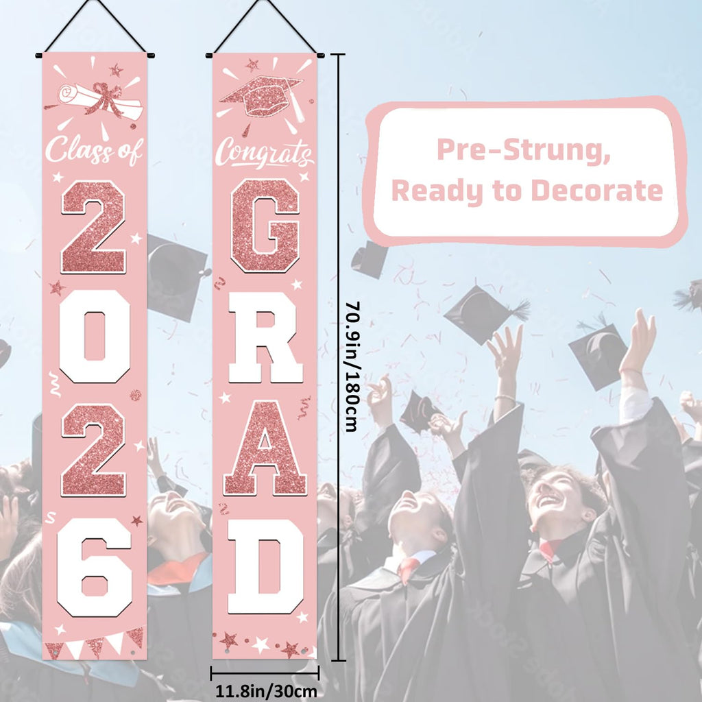 Graduation Decorations 2026 Porch Banner, Black and Gold Graduation Banner Class of 2026, Congrats Grad Decorations for Door and Porch Party Supplies