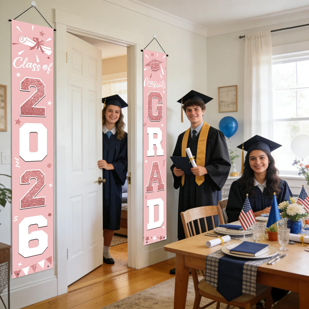 Graduation Decorations 2026 Porch Banner, Black and Gold Graduation Banner Class of 2026, Congrats Grad Decorations for Door and Porch Party Supplies