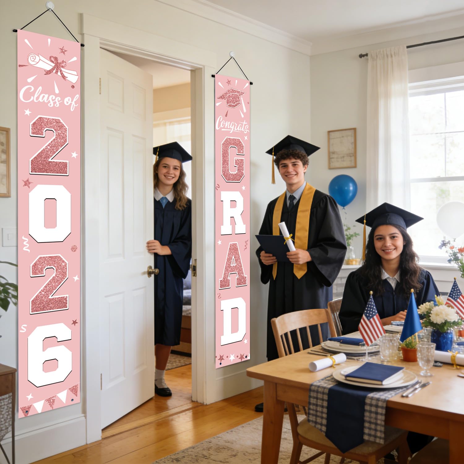 Graduation Decorations 2026 Porch Banner, Black and Gold Graduation Banner Class of 2026, Congrats Grad Decorations for Door and Porch Party Supplies