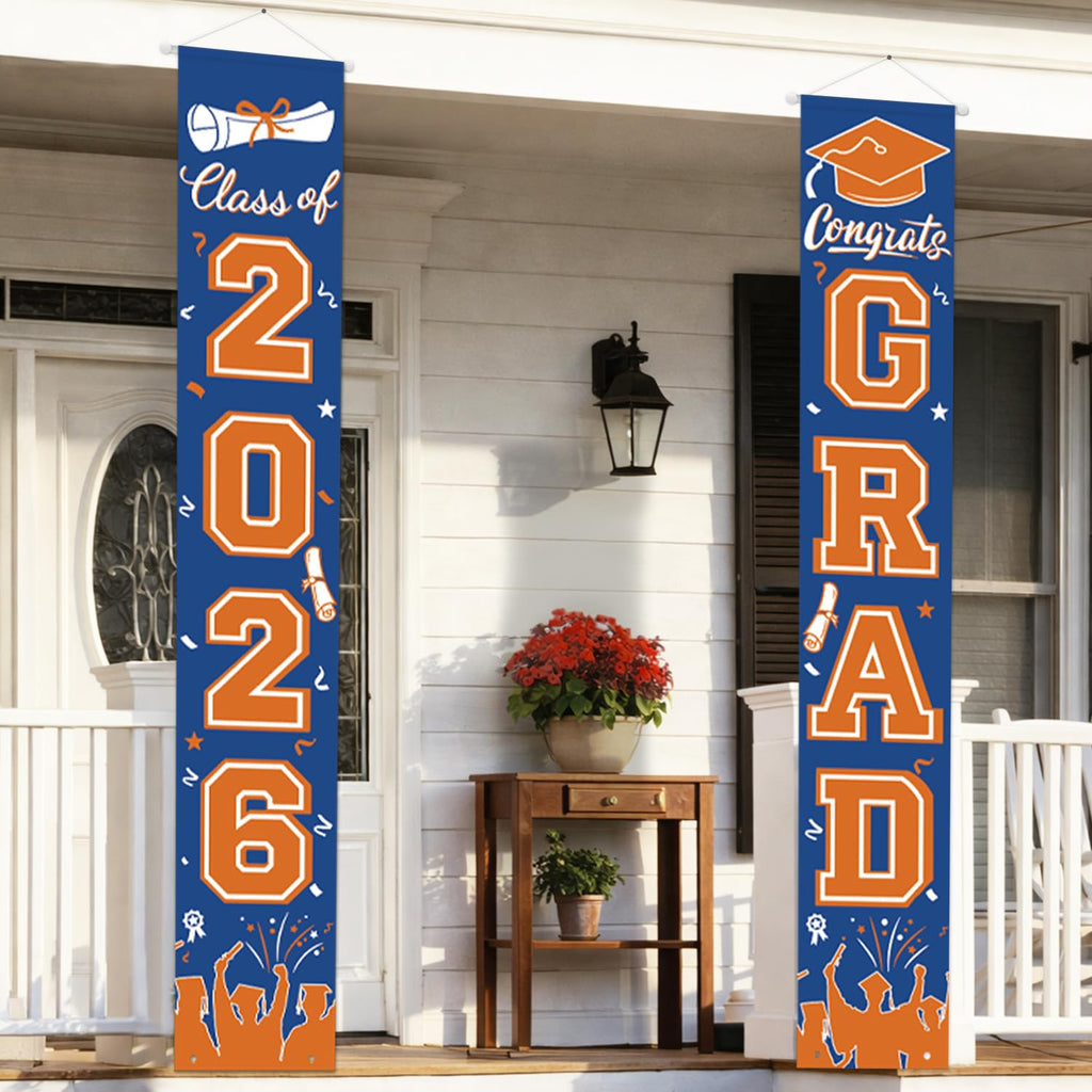 Graduation Decorations 2026 Porch Banner, Black and Gold Graduation Banner Class of 2026, Congrats Grad Decorations for Door and Porch Party Supplies