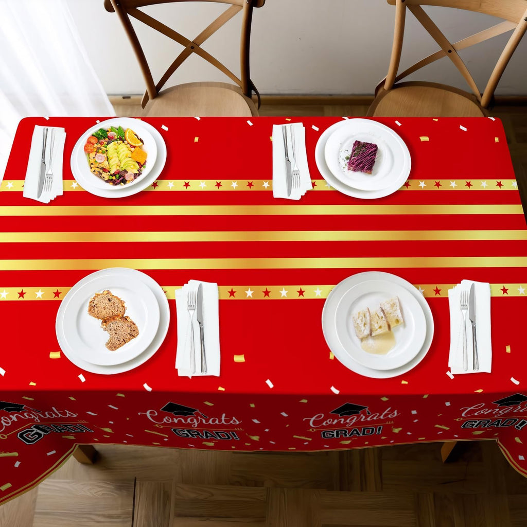 Childom 3 Pack Graduation Tablecloth,Graduation Decorations Class of 2026 Graduation Party Decorations,54"x108" Black and Gold Plastic Table Cloth Disposable for Home,School,Birthday,Wedding,Parties
