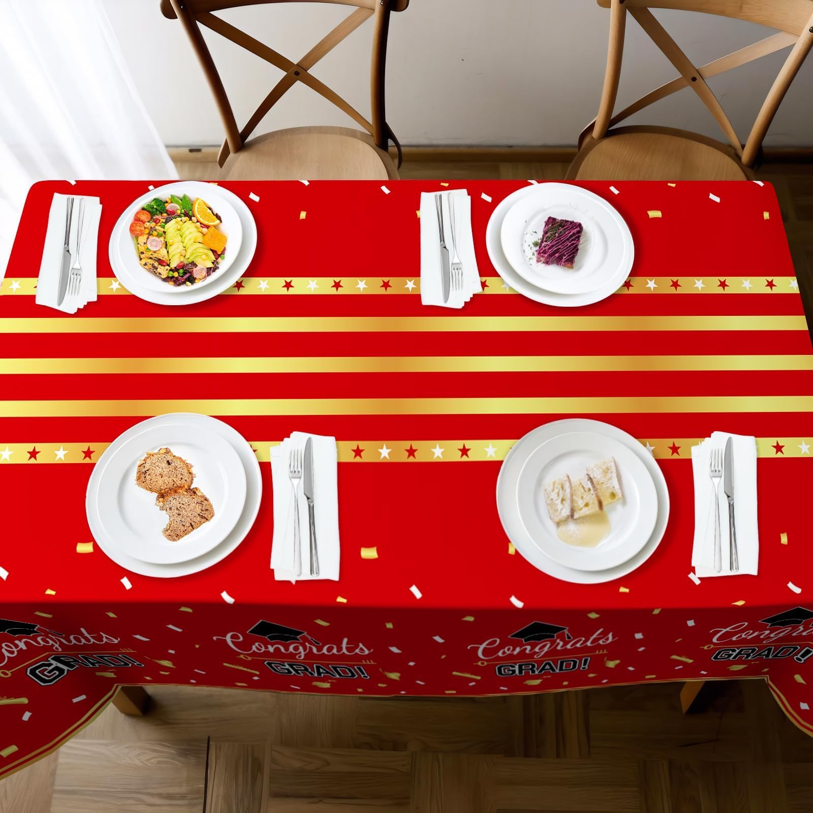 Childom 3 Pack Graduation Tablecloth,Graduation Decorations Class of 2026 Graduation Party Decorations,54"x108" Black and Gold Plastic Table Cloth Disposable for Home,School,Birthday,Wedding,Parties