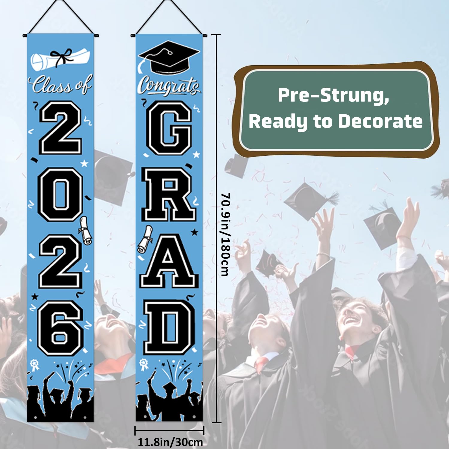 Graduation Decorations 2026 Porch Banner, Black and Gold Graduation Banner Class of 2026, Congrats Grad Decorations for Door and Porch Party Supplies