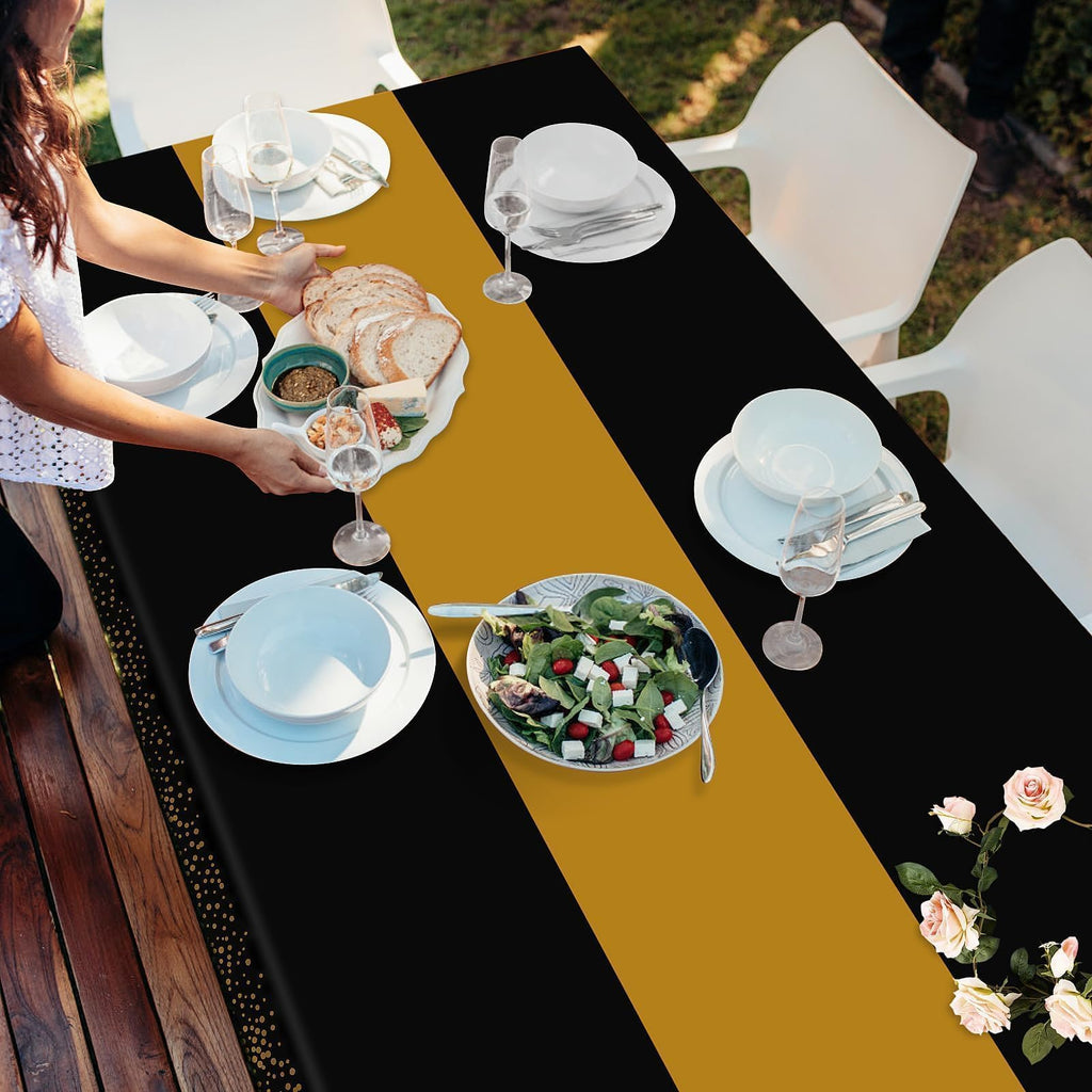 Childom 3 Pack Graduation Tablecloth,Graduation Decorations Class of 2026 Graduation Party Decorations,54"x108" Black and Gold Plastic Table Cloth Disposable for Home,School,Birthday,Wedding,Parties