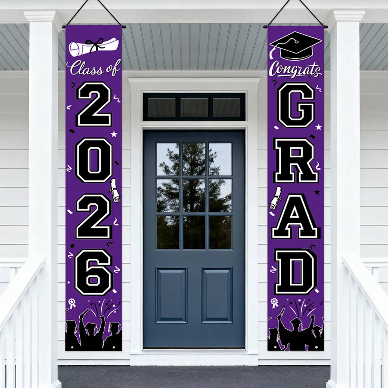 Graduation Decorations 2026 Porch Banner, Black and Gold Graduation Banner Class of 2026, Congrats Grad Decorations for Door and Porch Party Supplies