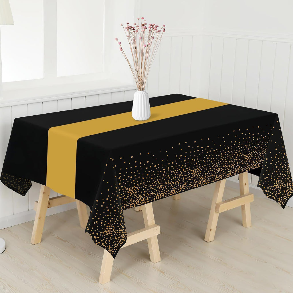 Childom 3 Pack Graduation Tablecloth,Graduation Decorations Class of 2026 Graduation Party Decorations,54"x108" Black and Gold Plastic Table Cloth Disposable for Home,School,Birthday,Wedding,Parties