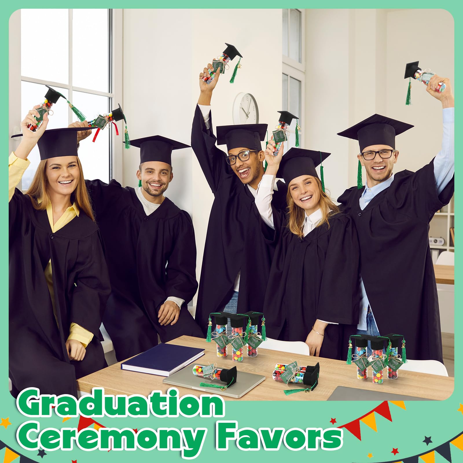 Willinglong 30 Set 2026 Graduation Candy Tubes Jars Set 100 ml Fillable Clear Plastic Gumball Container with Cap with Tassel and Cards for DIY 2026 Graduation Party Favors(Blue)