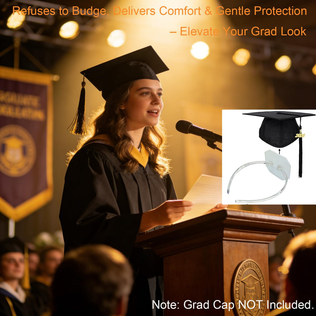 Graduation Cap Headband Insert - Adjustable & Anti-Fall Hair Band for Securing Grad Cap, Firm Hat Accessories for Graduates, Students, Women, Girls (1, Black)