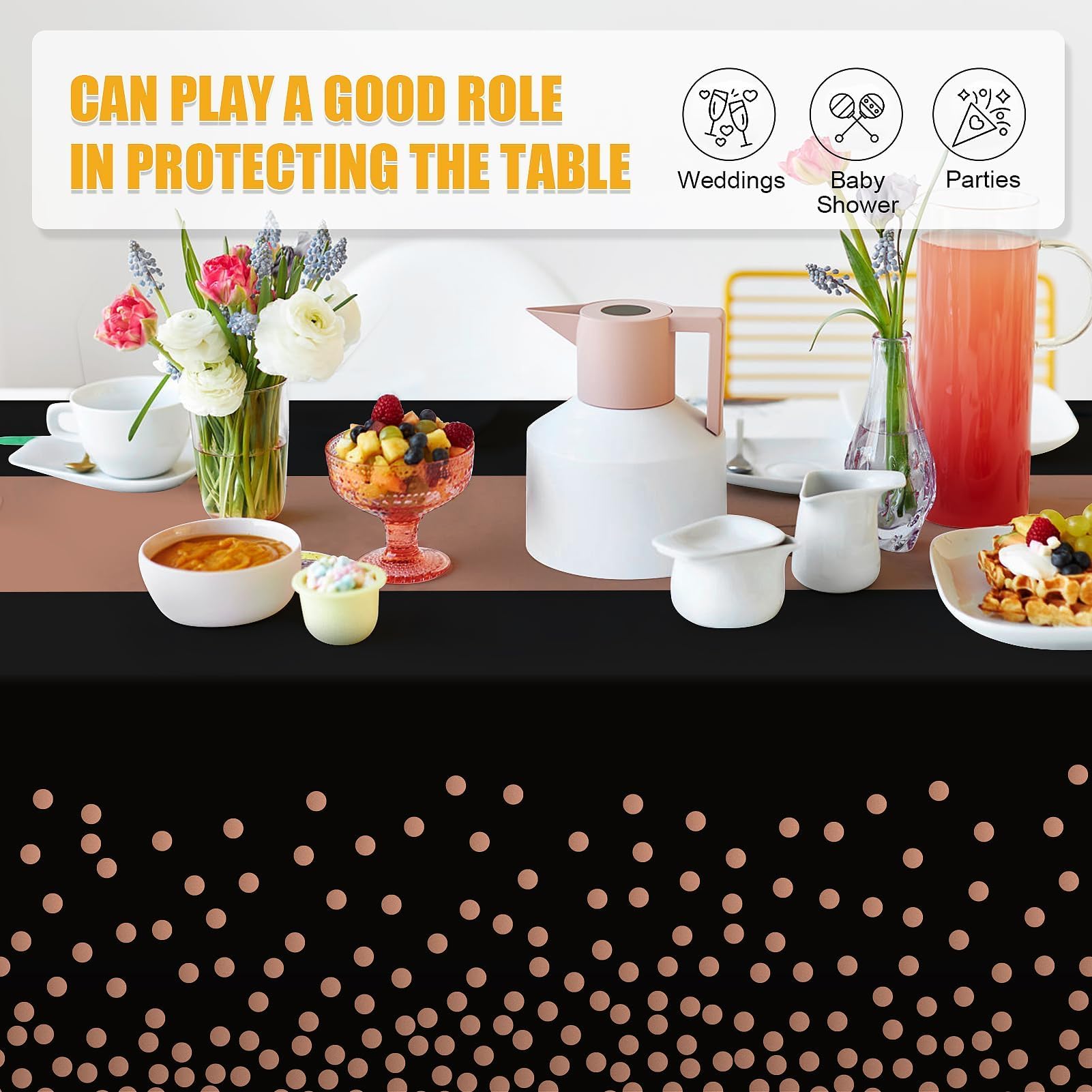 Childom 3 Pack Graduation Tablecloth,Graduation Decorations Class of 2026 Graduation Party Decorations,54"x108" Black and Gold Plastic Table Cloth Disposable for Home,School,Birthday,Wedding,Parties