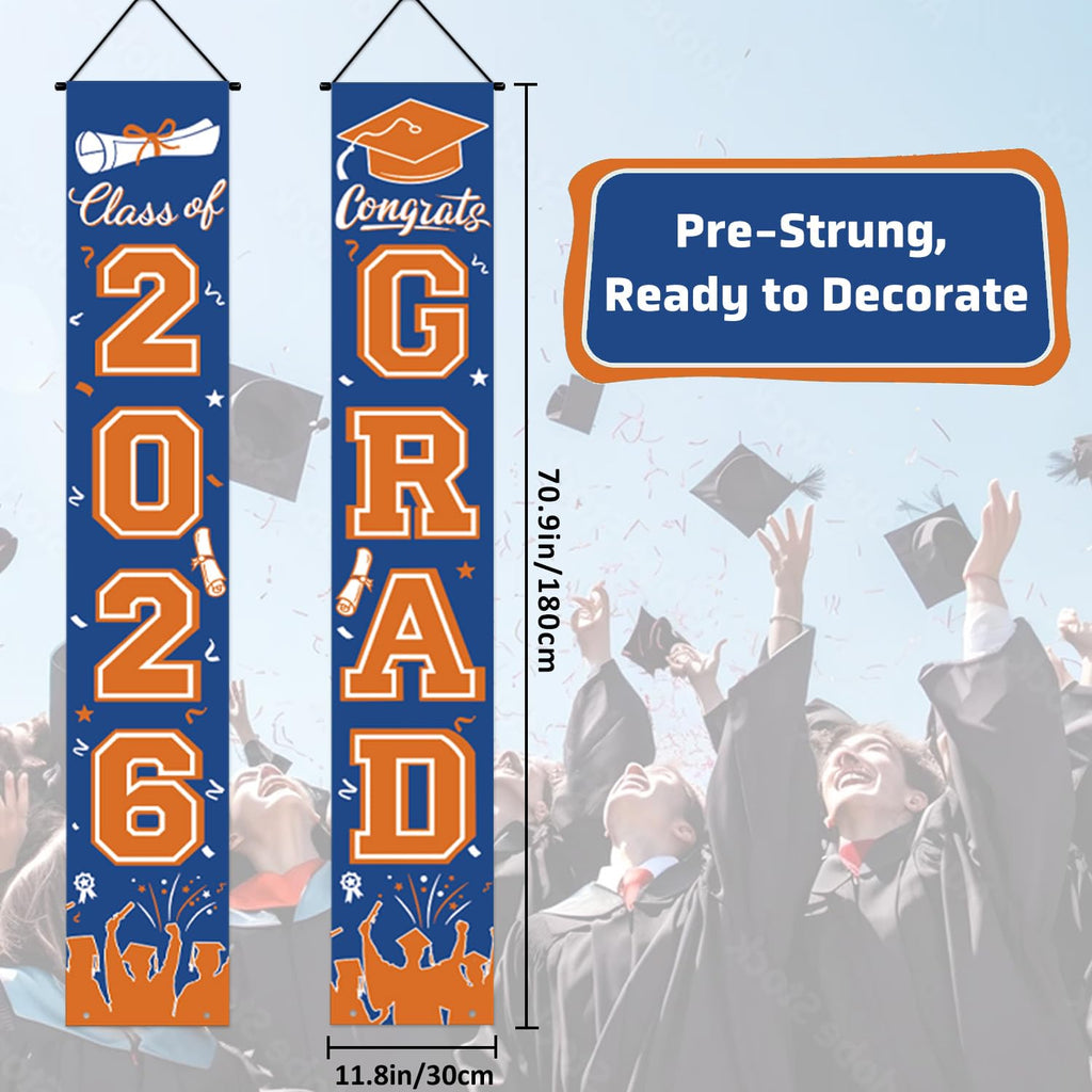 Graduation Decorations 2026 Porch Banner, Black and Gold Graduation Banner Class of 2026, Congrats Grad Decorations for Door and Porch Party Supplies