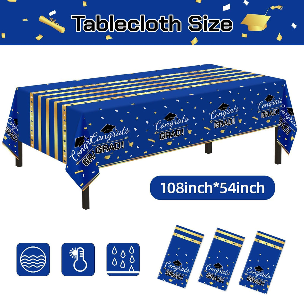 Childom 3 Pack Graduation Tablecloth,Graduation Decorations Class of 2026 Graduation Party Decorations,54"x108" Black and Gold Plastic Table Cloth Disposable for Home,School,Birthday,Wedding,Parties