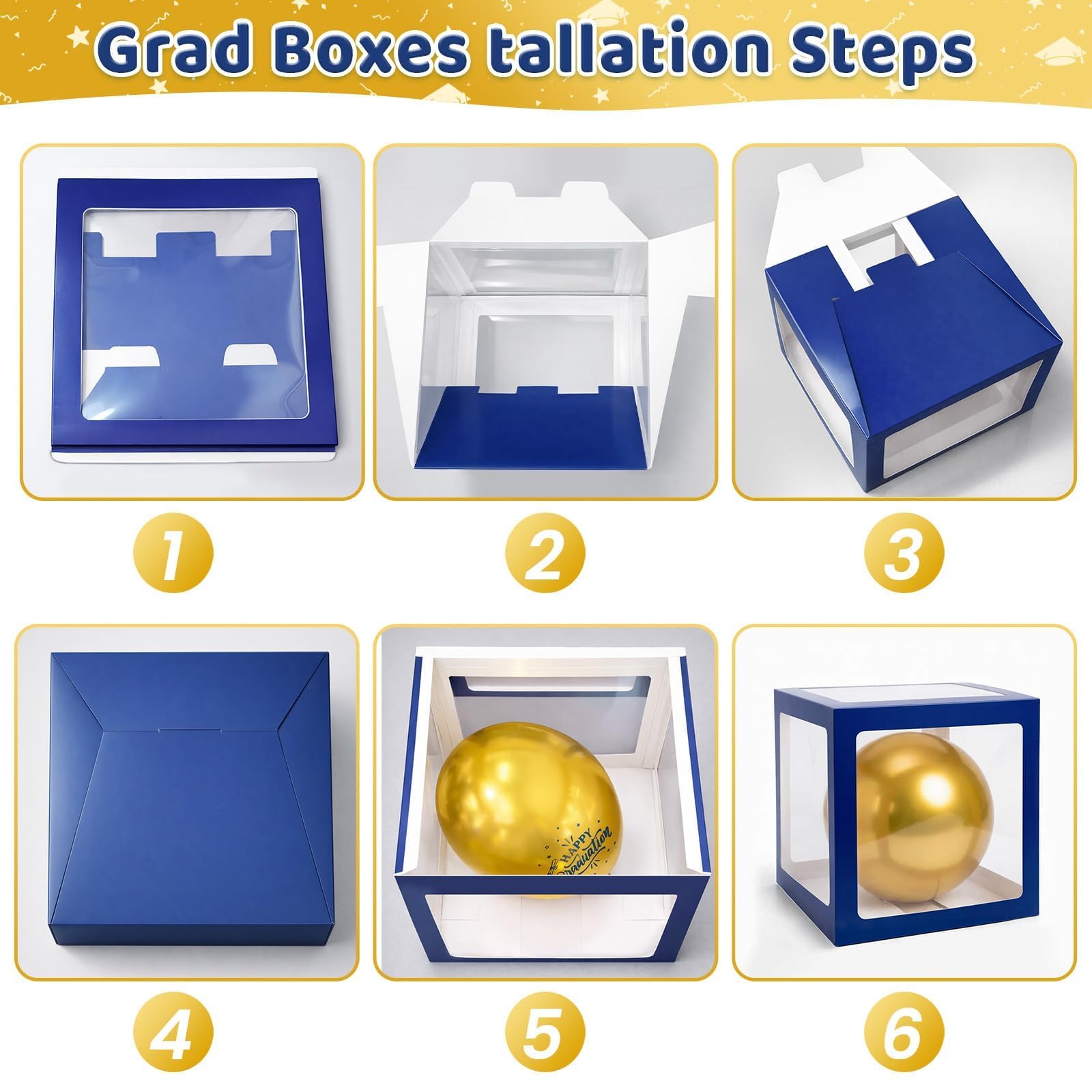 Gold and Black Graduation Party Decorations, Grad Balloon Boxes with Letters 2026 GRAD So Proud of You, Grad Balloons and Banner Decorations for Class of 2026 High School Graduation Decor