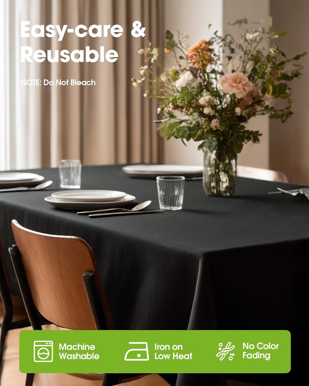 Pureegg Rectangle Table Cloth 60" x 84" – Durable Polyester Tablecloth Offers Reusable & Washable Protection, Ideal for Outdoor Party, Picnic, Wedding, Banquet and Birthday, 1 Pack, Black