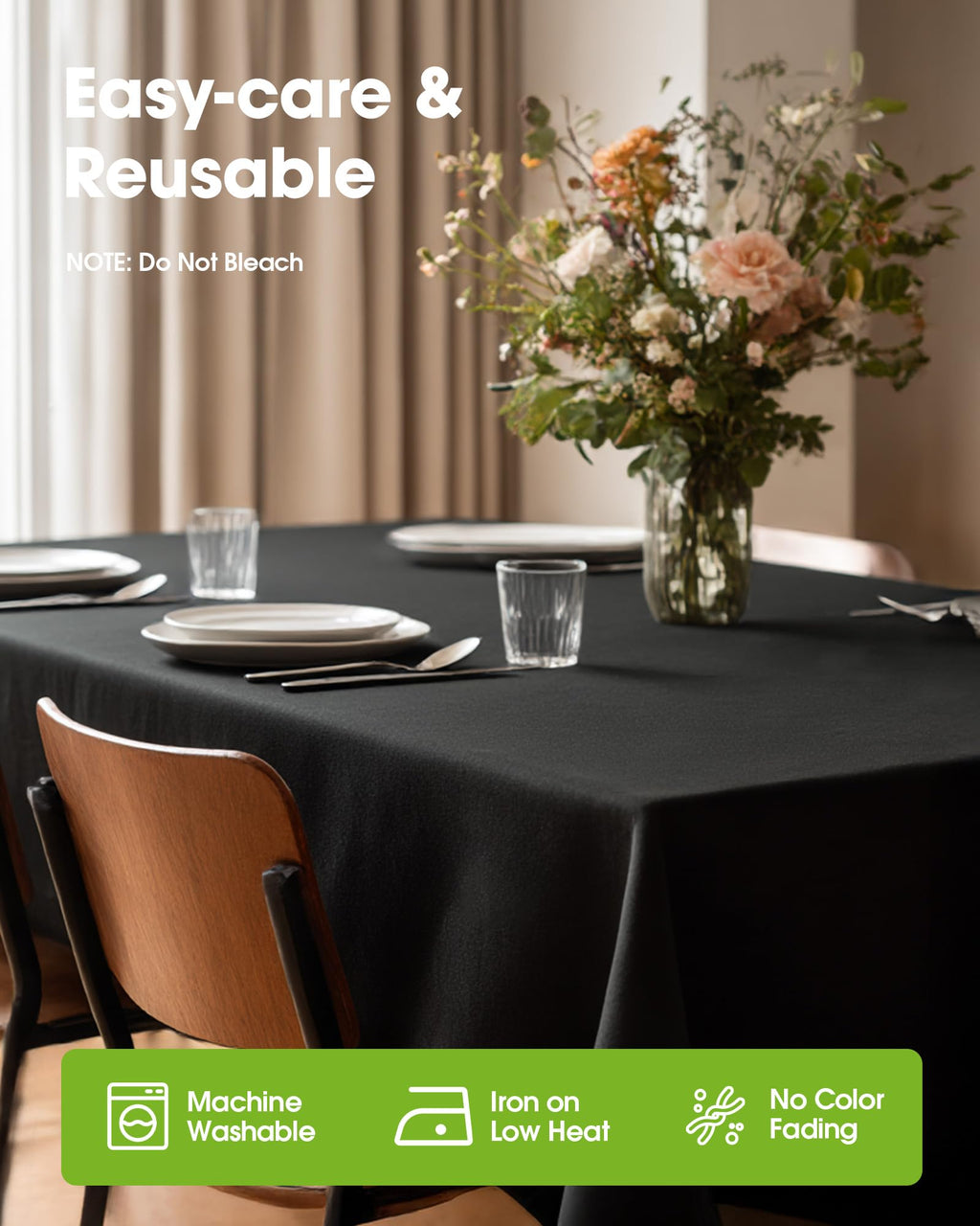 Pureegg Rectangle Table Cloth 60" x 84" – Durable Polyester Tablecloth Offers Reusable & Washable Protection, Ideal for Outdoor Party, Picnic, Wedding, Banquet and Birthday, 1 Pack, Black