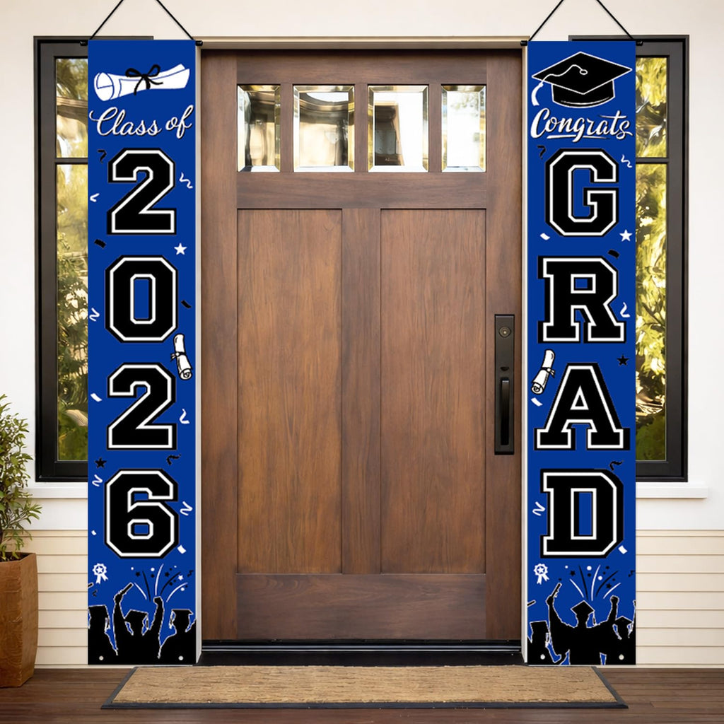 Graduation Decorations 2026 Porch Banner, Black and Gold Graduation Banner Class of 2026, Congrats Grad Decorations for Door and Porch Party Supplies