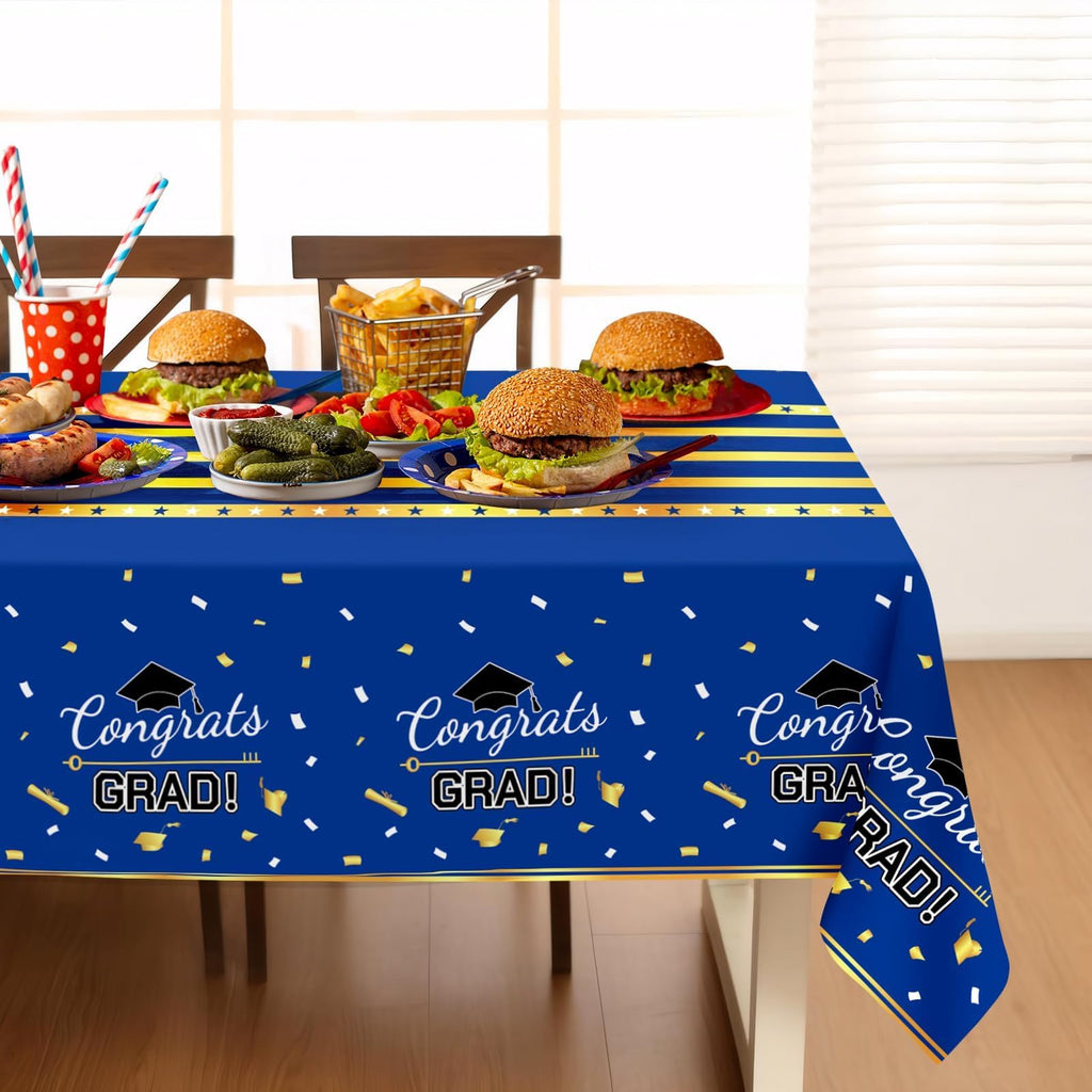 Childom 3 Pack Graduation Tablecloth,Graduation Decorations Class of 2026 Graduation Party Decorations,54"x108" Black and Gold Plastic Table Cloth Disposable for Home,School,Birthday,Wedding,Parties